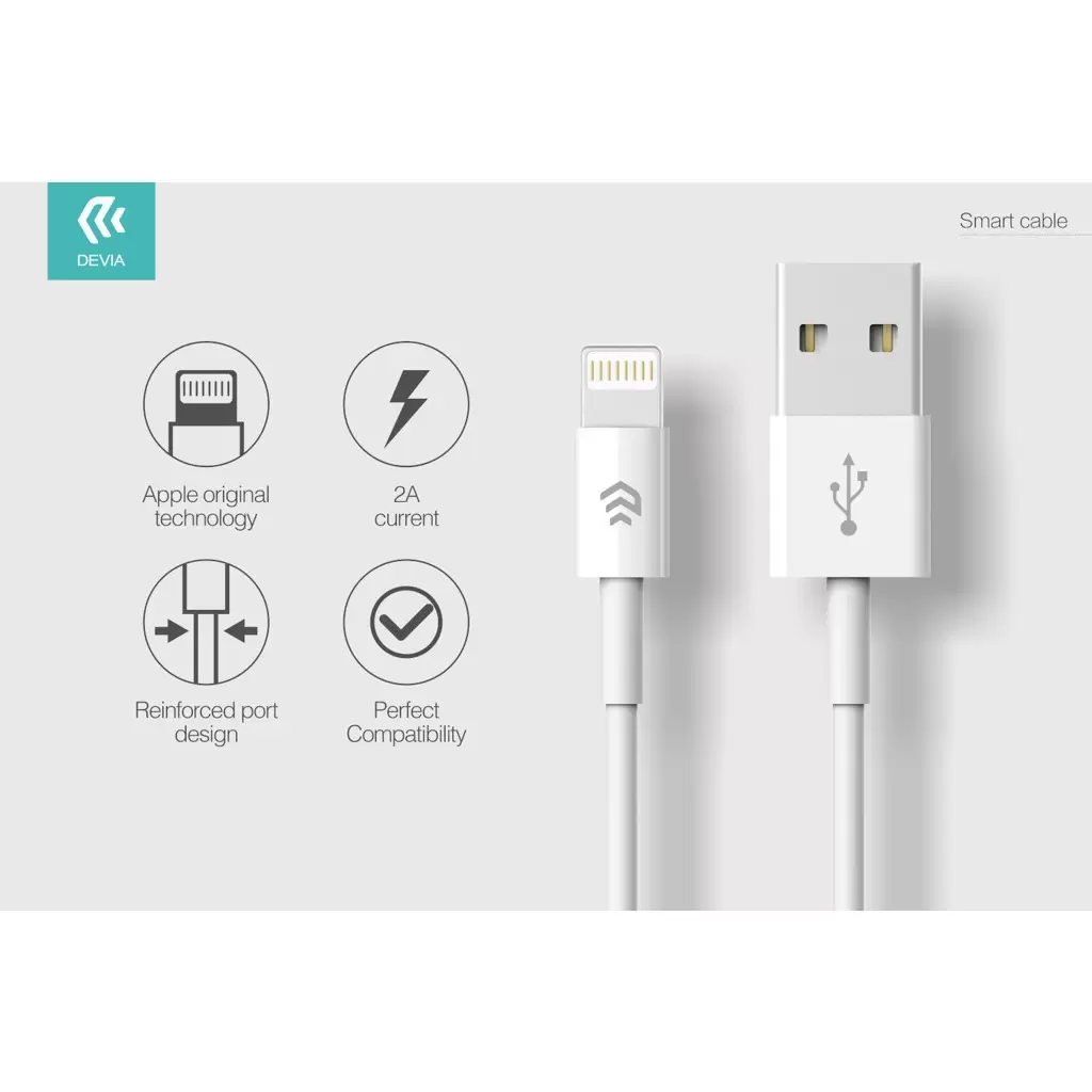 Devia USB To Lightning Kábel Fehér 1M