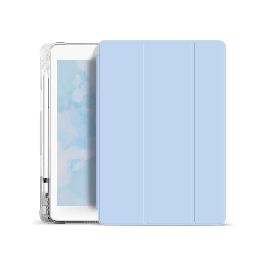 XPRO™ Smart Book tok pencil tartóval és teljesen átlátszó szilikon hátlappal világoskék Apple Ipad 9,7″ 2017 készülékhez