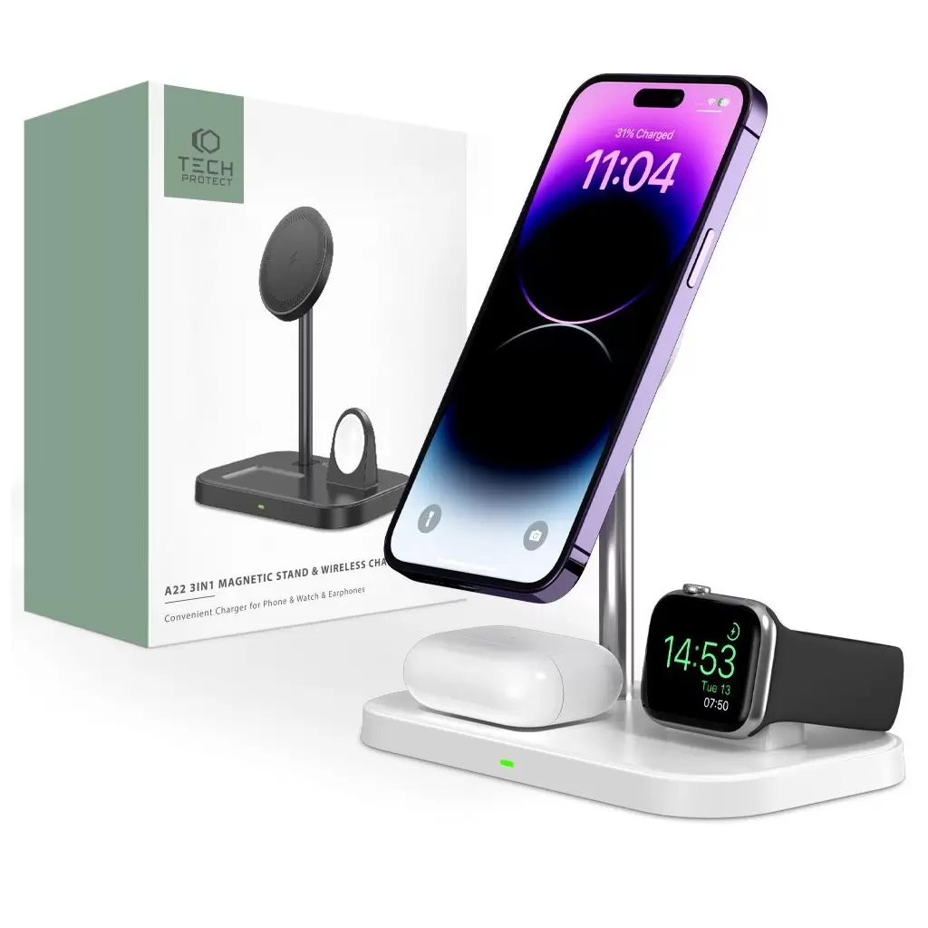 Tech-Protect 3in1 QI töltő A22 fehér 15W Tech-Protect 3in1 QI töltő A22 fehér 15W