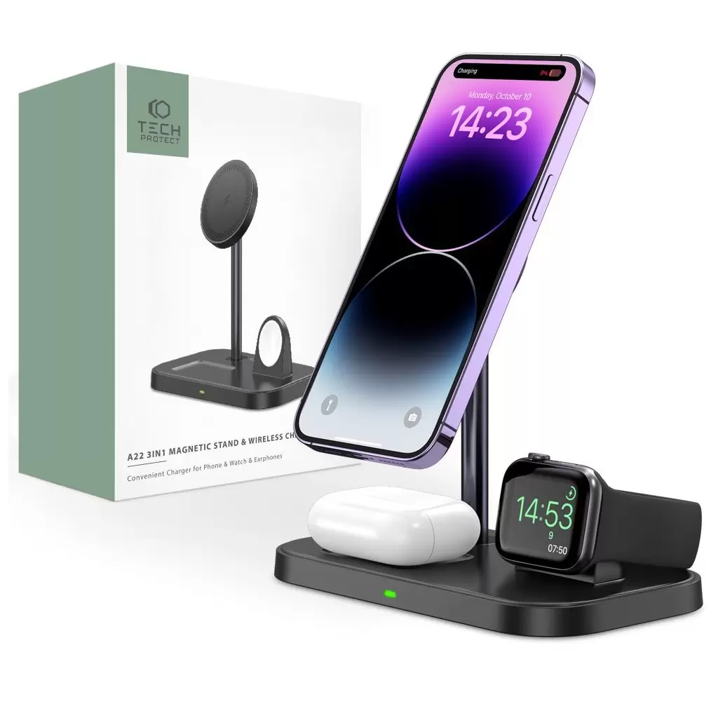Tech-Protect 3in1 QI töltő A22 fekete 15W Tech-Protect 3in1 QI töltő A22 fekete 15W
