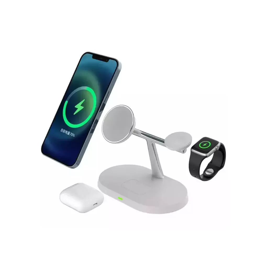 3in1 MagSafe QI vezeték nélküli töltőállvány QC 15W fehér 3in1 MagSafe QI vezeték nélküli töltőállvány QC 15W fehér