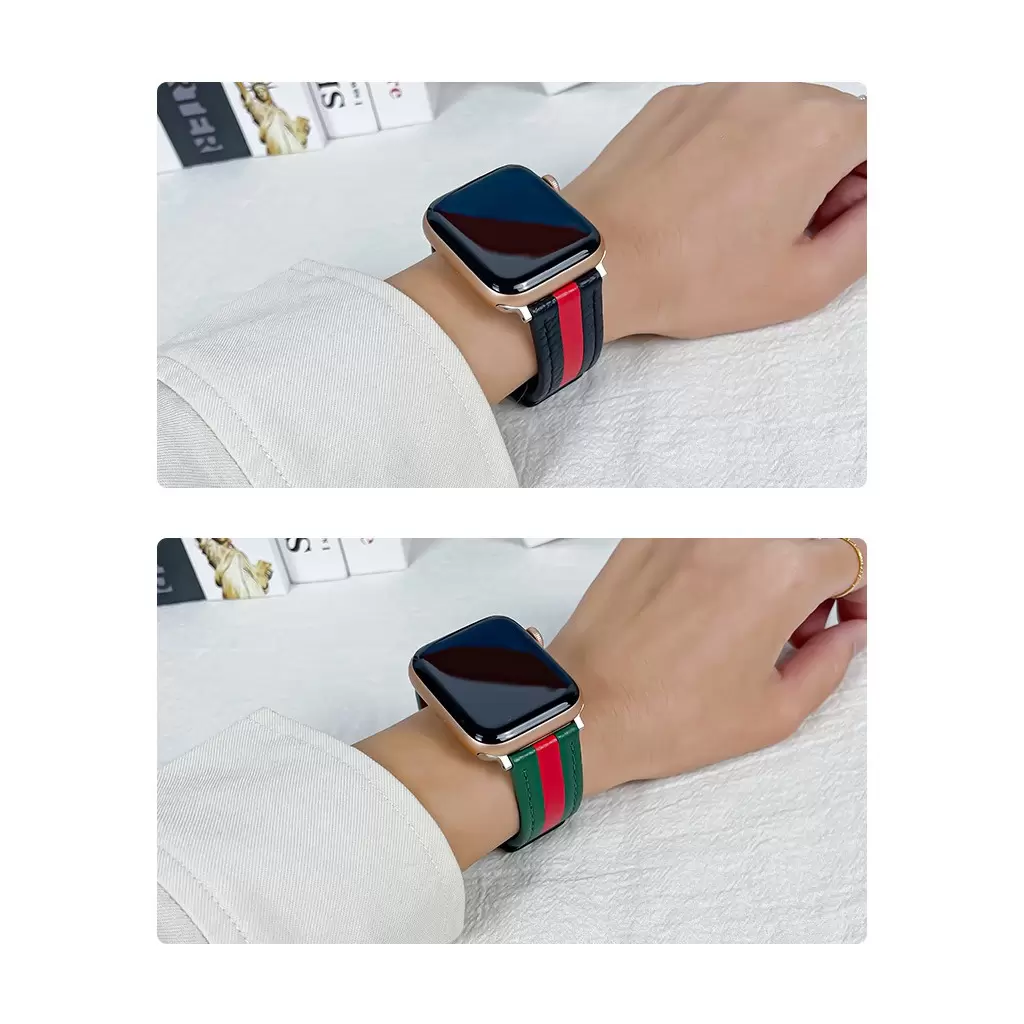 XPRO™ Apple Watch bőr szíj Sötétzöld / Piros Apple Watch 42mm (S1-S3) / 44mm / 45mm / 46mm / 49mm készülékhez