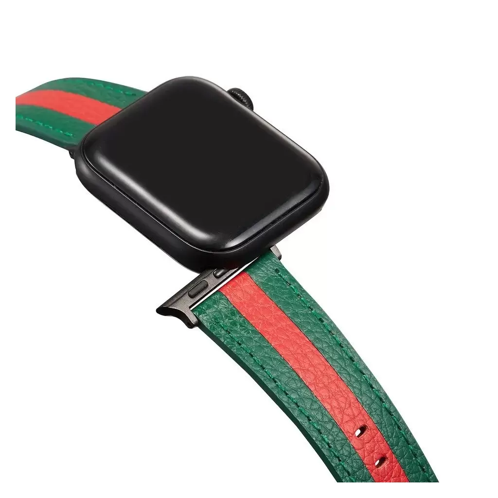 XPRO™ Apple Watch bőr szíj Sötétzöld / Piros Apple Watch 42mm (S1-S3) / 44mm / 45mm / 46mm / 49mm készülékhez