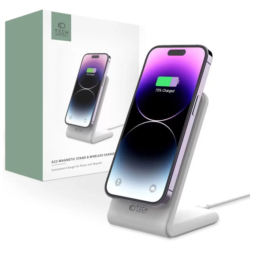 Tech-Protect QI15W-A23 MagSafe QI vezeték nélküli töltőállvány fehér Tech-Protect QI15W-A23 MagSafe QI vezeték nélküli töltőállvány fehér