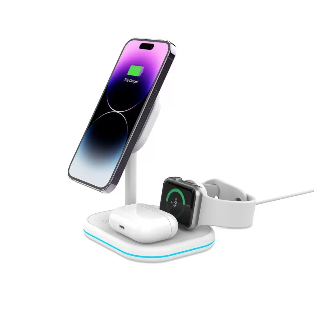 Tech-Protect QI15W-A27 3in1 MagSafe QI vezeték nélküli töltőállomás fehér Tech-Protect QI15W-A27 3in1 MagSafe QI vezeték nélküli töltőállomás fehér