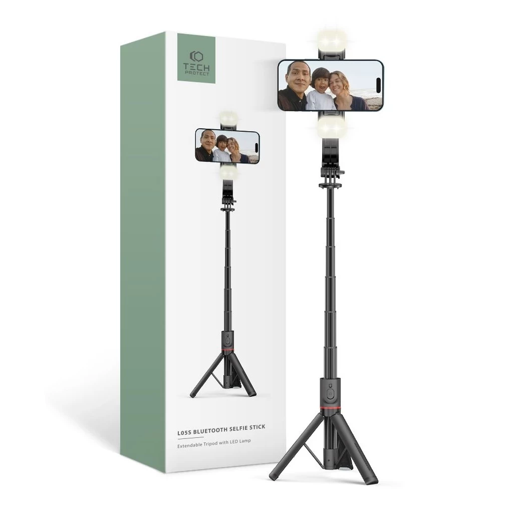 Tech-Protect L05S Vezeték nélküli Selfie bot Tripod Led világítással Fekete Tech-Protect L05S Vezeték nélküli Selfie bot Tripod Led világítással Fekete