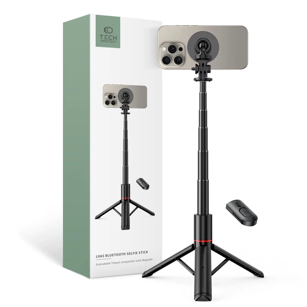 Tech-Protect L06S MagSafe Vezeték nélküli Selfie bot Tripod Fekete Tech-Protect L06S MagSafe Vezeték nélküli Selfie bot Tripod Fekete