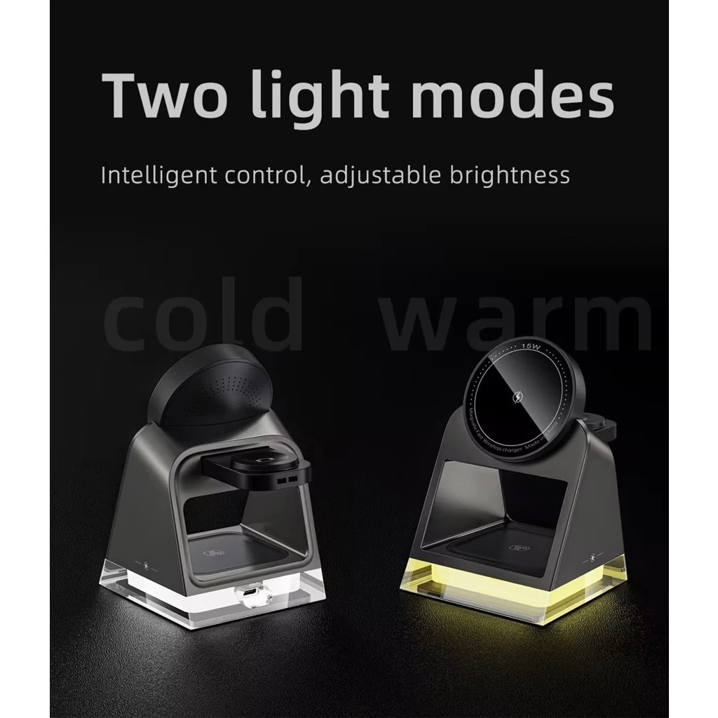 3in1 QI magnetic Crystal light charger 15W Black
