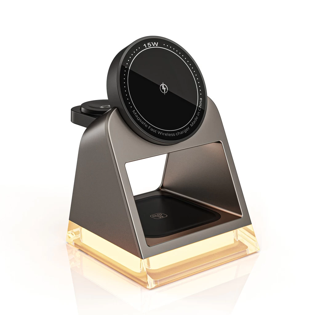 3in1 QI magnetic Crystal light charger 15W Black