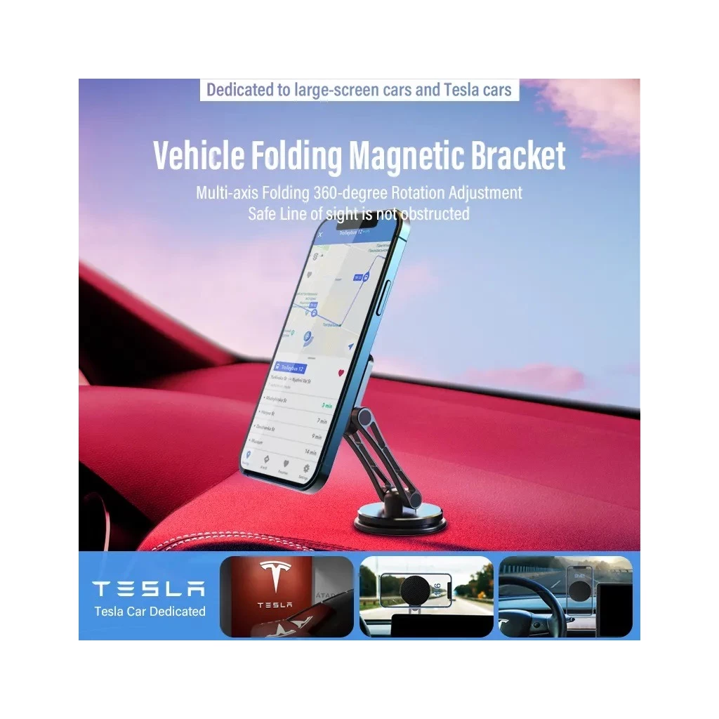 Tesla autók és nagyképernyős autók számára, összecsukható mágneses Autós tartó műszerfalra