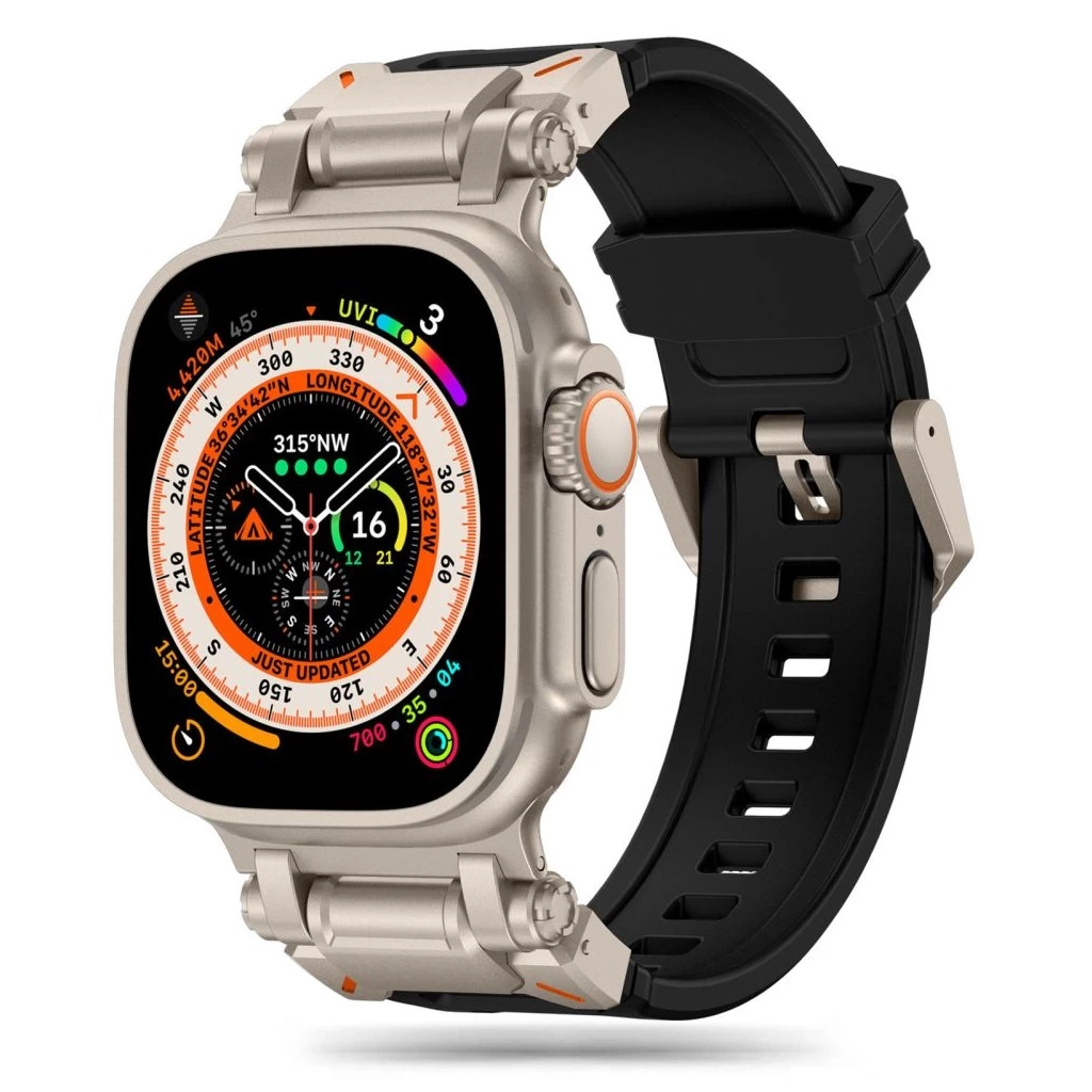 Tech-Protect DELTA PRO óraszíj Fekete / Titán, Apple Watch 42mm (S1-S3) / 44mm / 45mm / 46mm / 49mm készülékhez