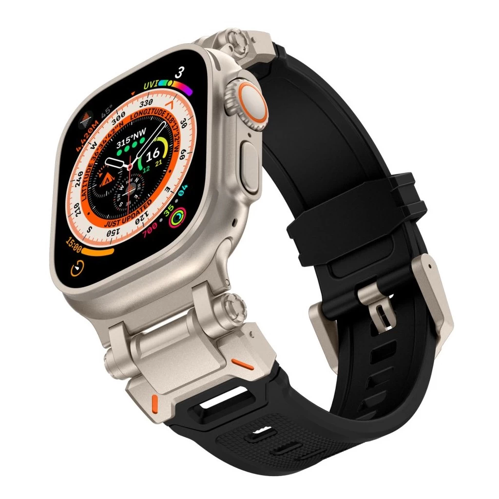 Tech-Protect DELTA PRO óraszíj Fekete / Titán, Apple Watch 42mm (S1-S3) / 44mm / 45mm / 46mm / 49mm készülékhez