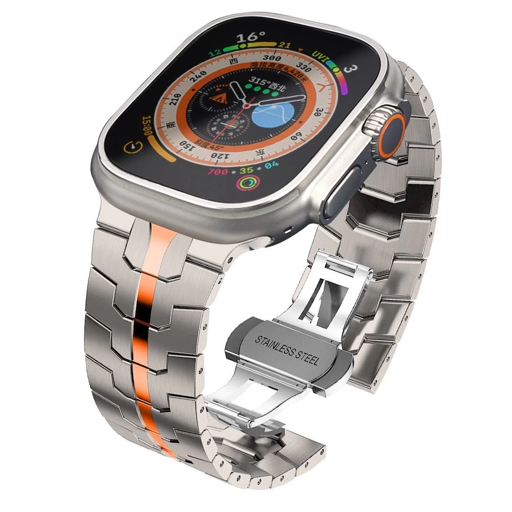 Tech-Protect STAINLESS LINE rozsdamentes acél óraszíj Titán / Narancs, Apple Watch 42mm (S1-S3) / 44mm / 45mm / 46mm / 49mm készülékhez