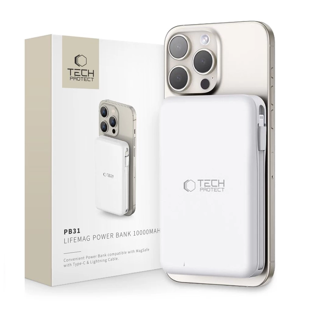 Tech-Protect PB31 Magsafe powerbank beépített kábelekkel 10000mAh fehér Tech-Protect PB31 Magsafe powerbank beépített kábelekkel 10000mAh fehér