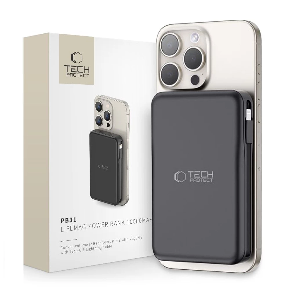 Tech-Protect PB31 Magsafe powerbank beépített kábelekkel 10000mAh fekete Tech-Protect PB31 Magsafe powerbank beépített kábelekkel 10000mAh fekete