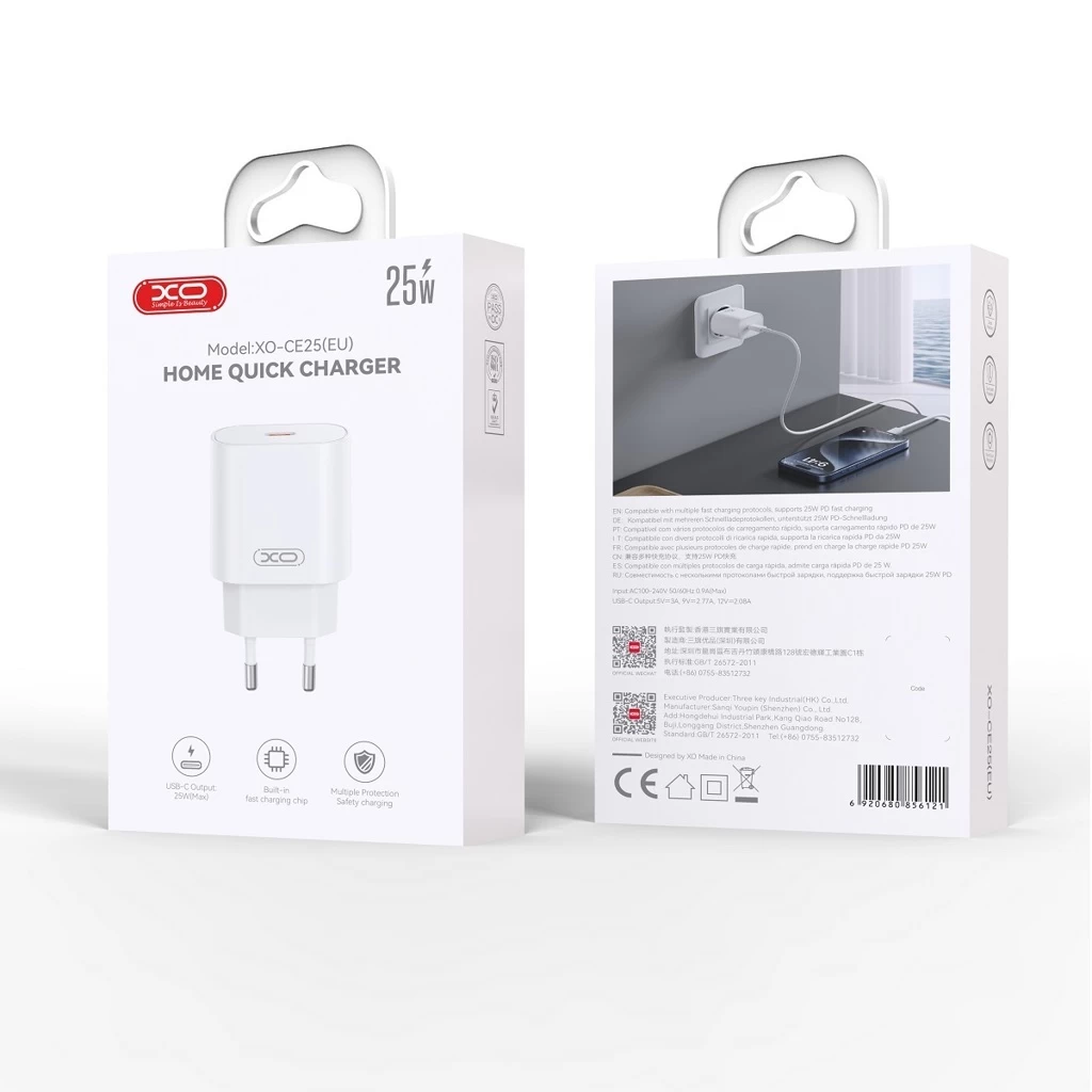XO CE25 Hálózati töltő PD 3A 25W 1x USB-C fehér
