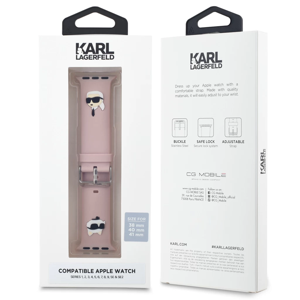 Karl Lagerfeld óraszíj pink KLAWLSLKCNP Apple Watch 42mm (S1-S3) / 44mm / 45mm / 46mm / 49mm készülékhez