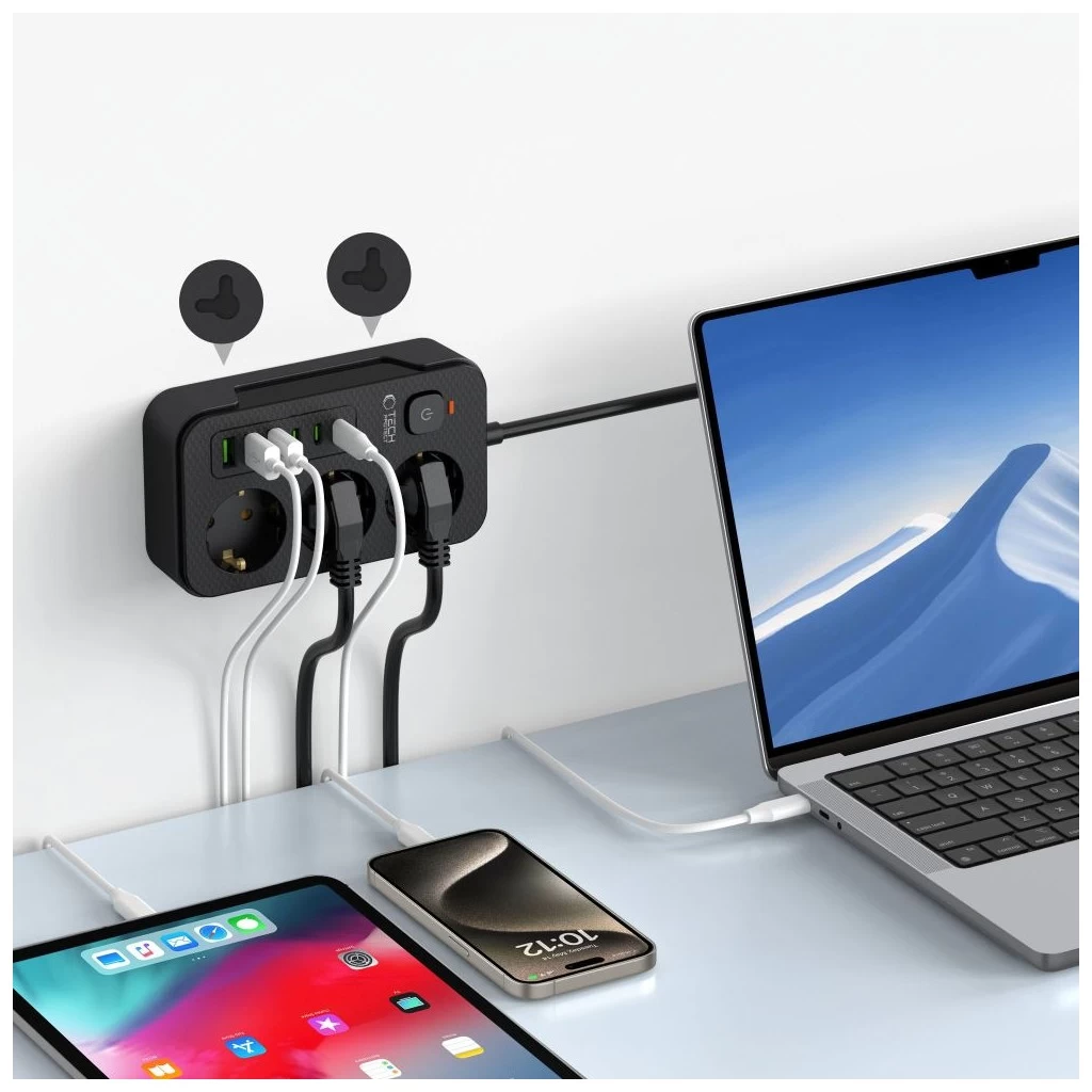 Tech-Protect Power Socket elosztó 3*USB-C+3*USB-A 2M fekete
