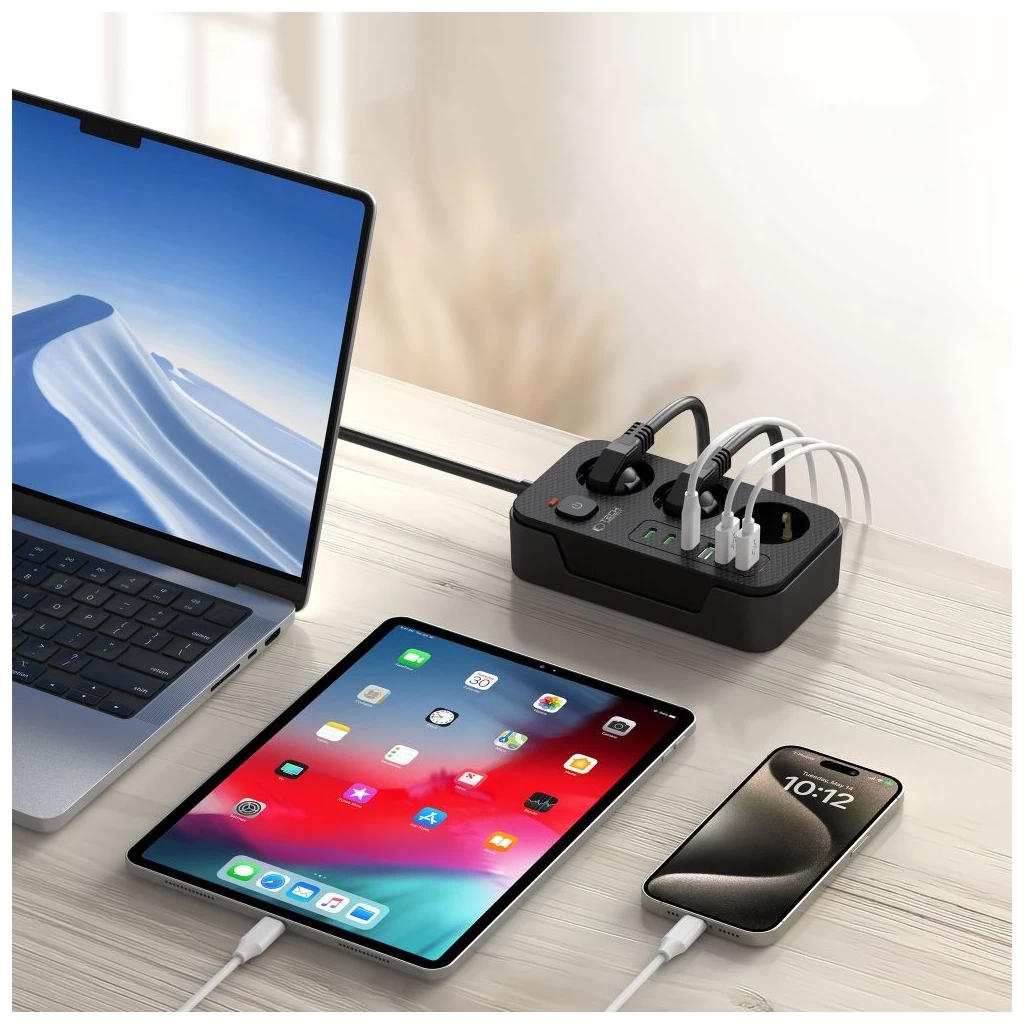 Tech-Protect Power Socket elosztó 3*USB-C+3*USB-A 2M fekete