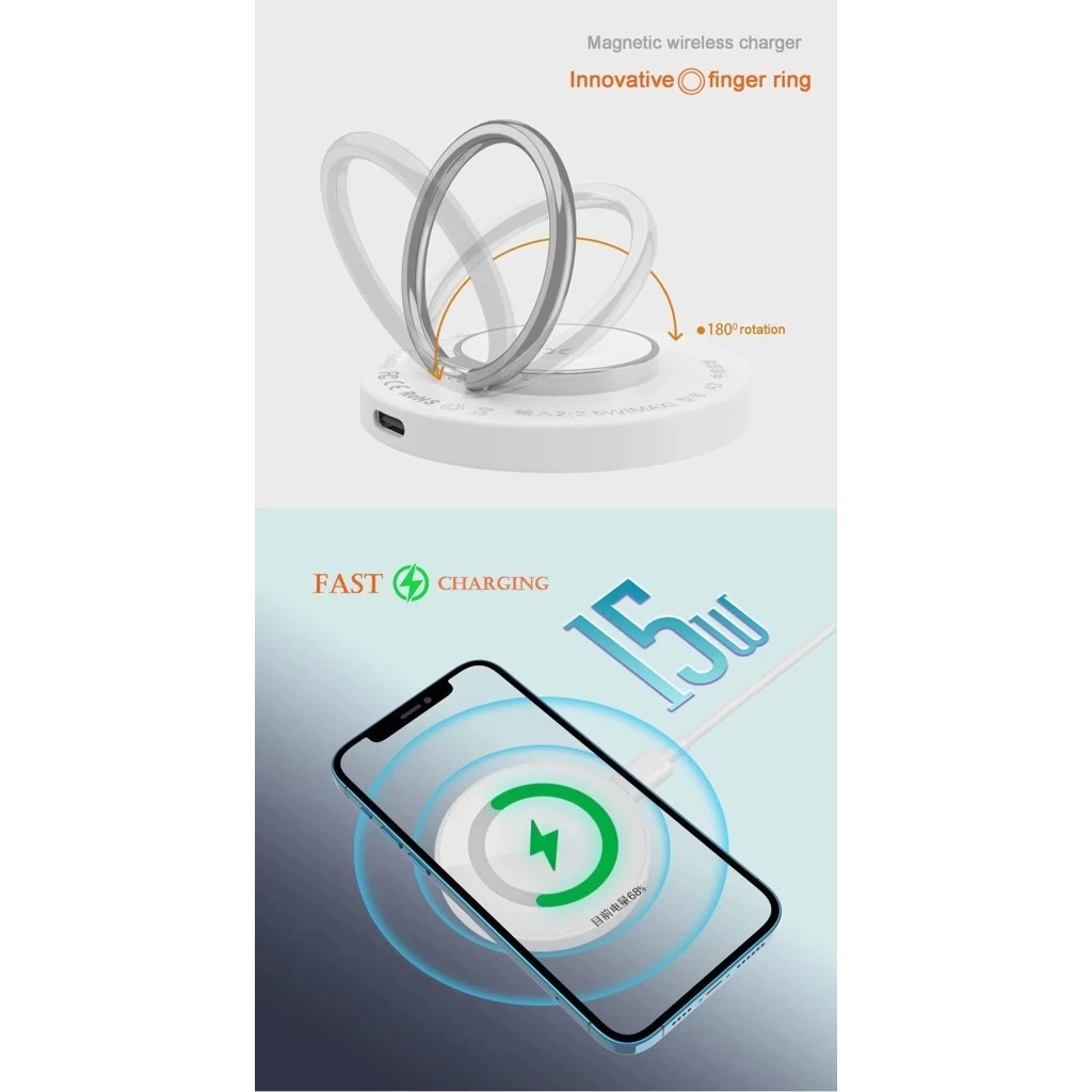 Xpro MagSafe 3in1 Univerzális Vezeték Nélküli Töltős Ujjgyűrű, 15W Fehér
