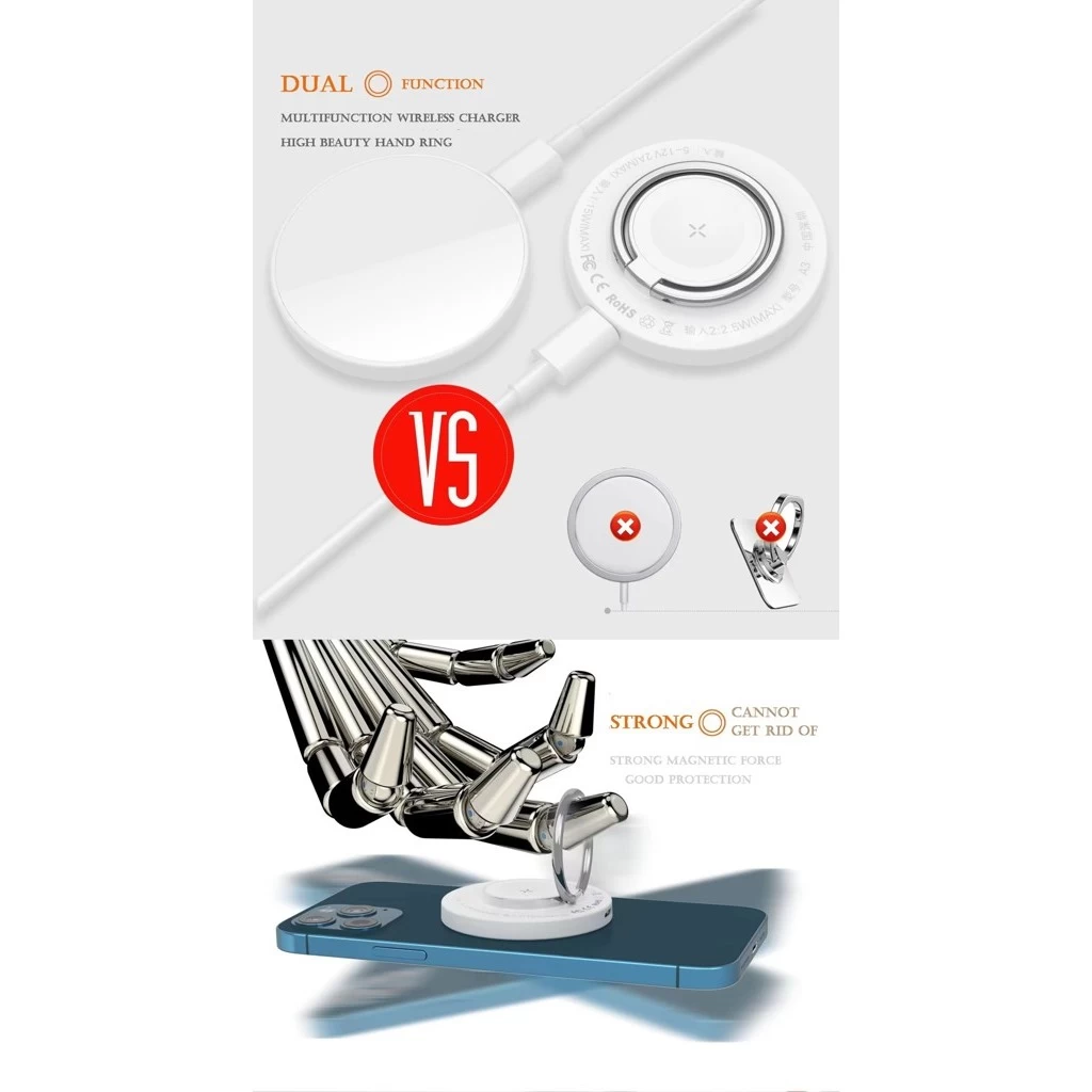 Xpro MagSafe 3in1 Univerzális Vezeték Nélküli Töltős Ujjgyűrű, 15W Fehér