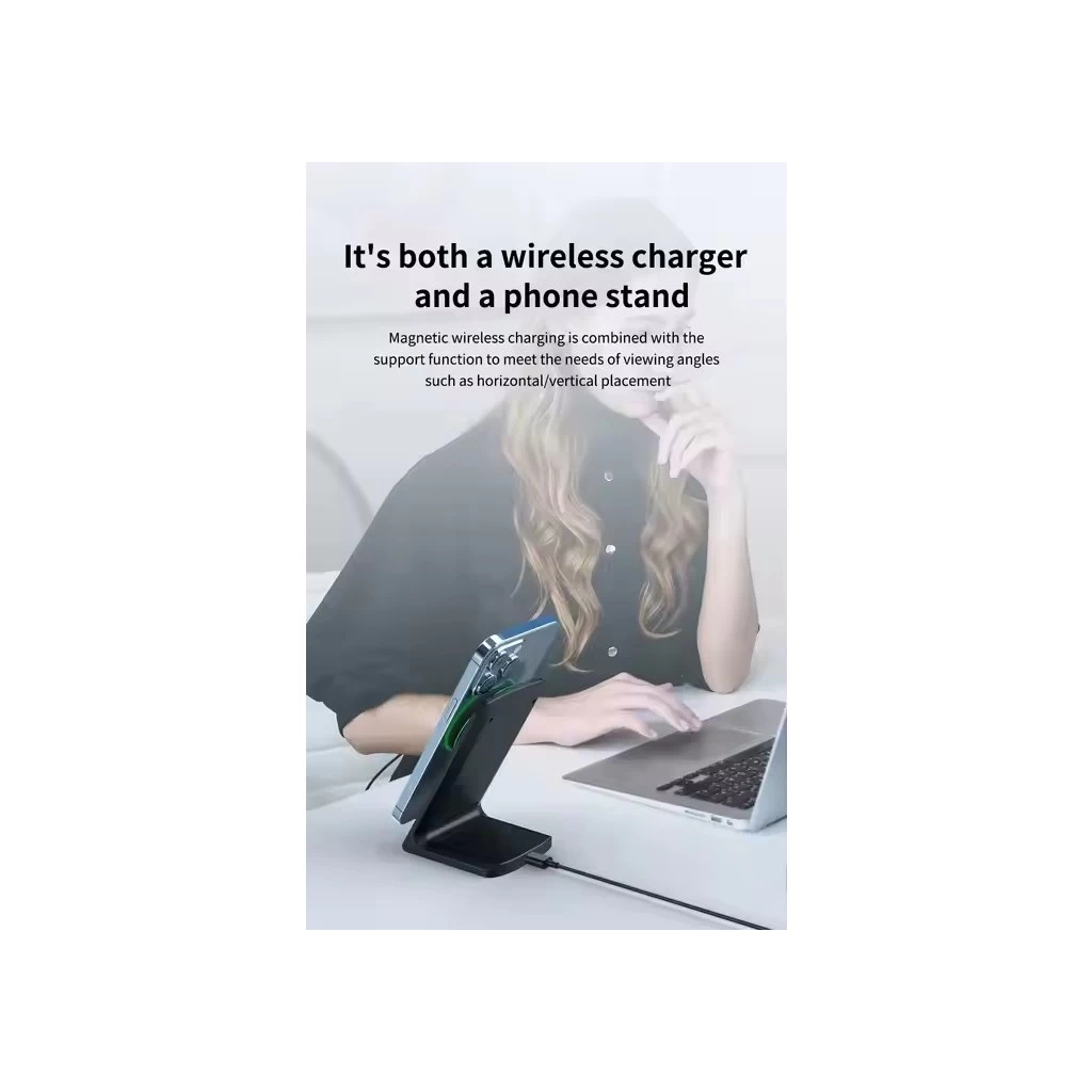 XPRO™ Magsafe Asztali Tartó Vezeték nélküli töltéssel QI15W, Fekete