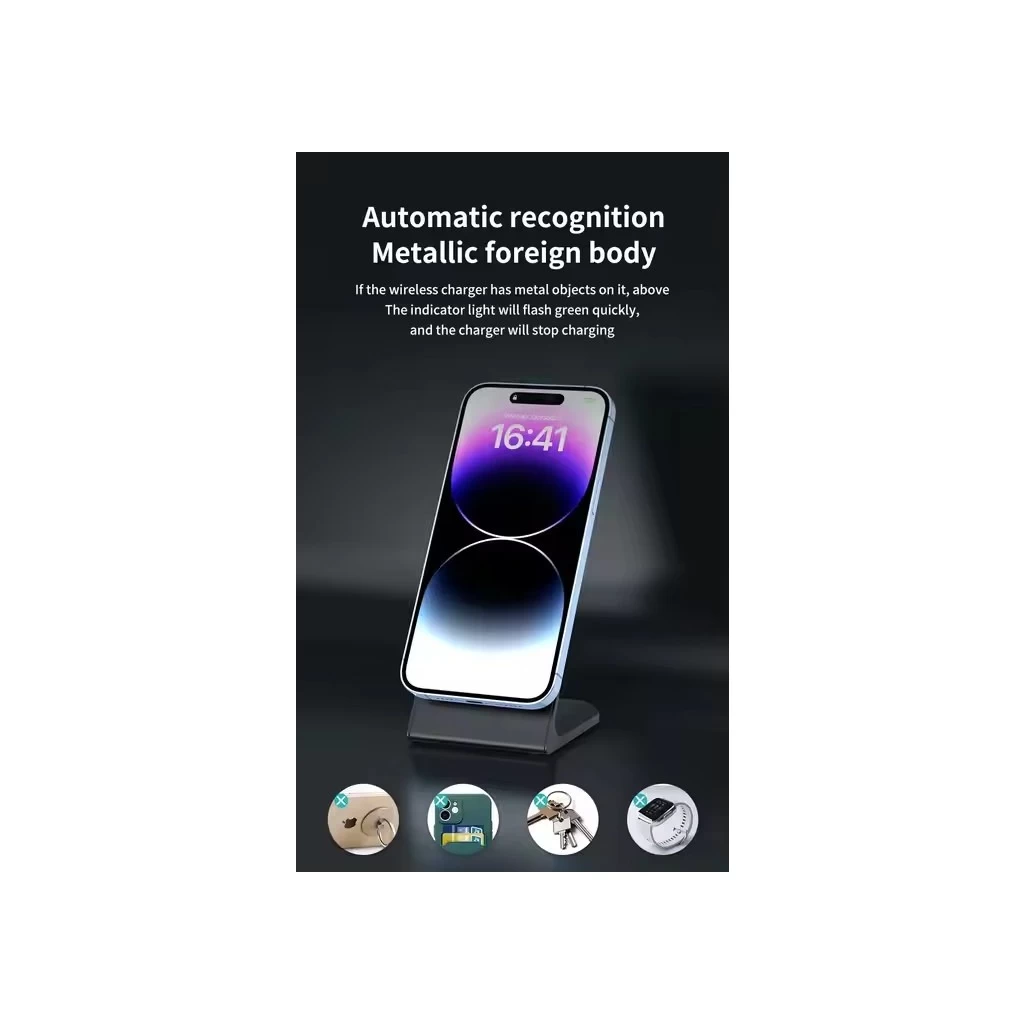 XPRO™ Magsafe Asztali Tartó Vezeték nélküli töltéssel QI15W, Fekete