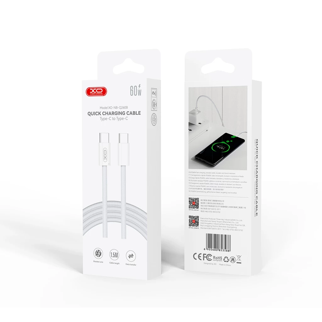 XO kábel NB-Q260B PD USB-C – USB-C 1,5m white 60W
