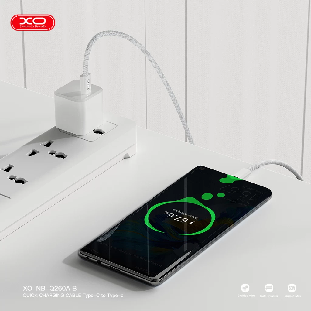 XO kábel NB-Q260B PD USB-C – USB-C 1,5m white 60W