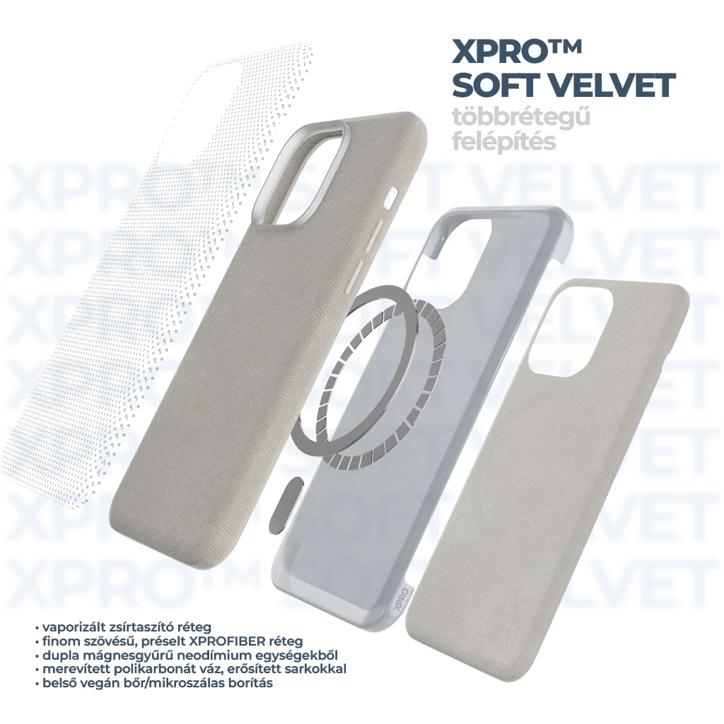 XPRO™ Soft Velvet Magsafe tok Apple iPhone 15 Pro Max készülékhez – Szürke