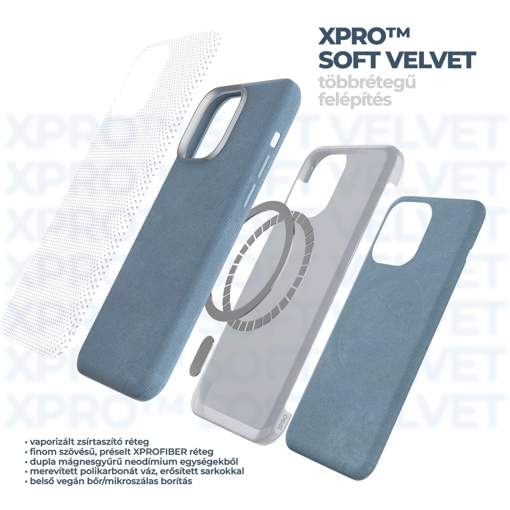 XPRO™ Soft Velvet Magsafe tok Apple iPhone 16 készülékhez – Kék