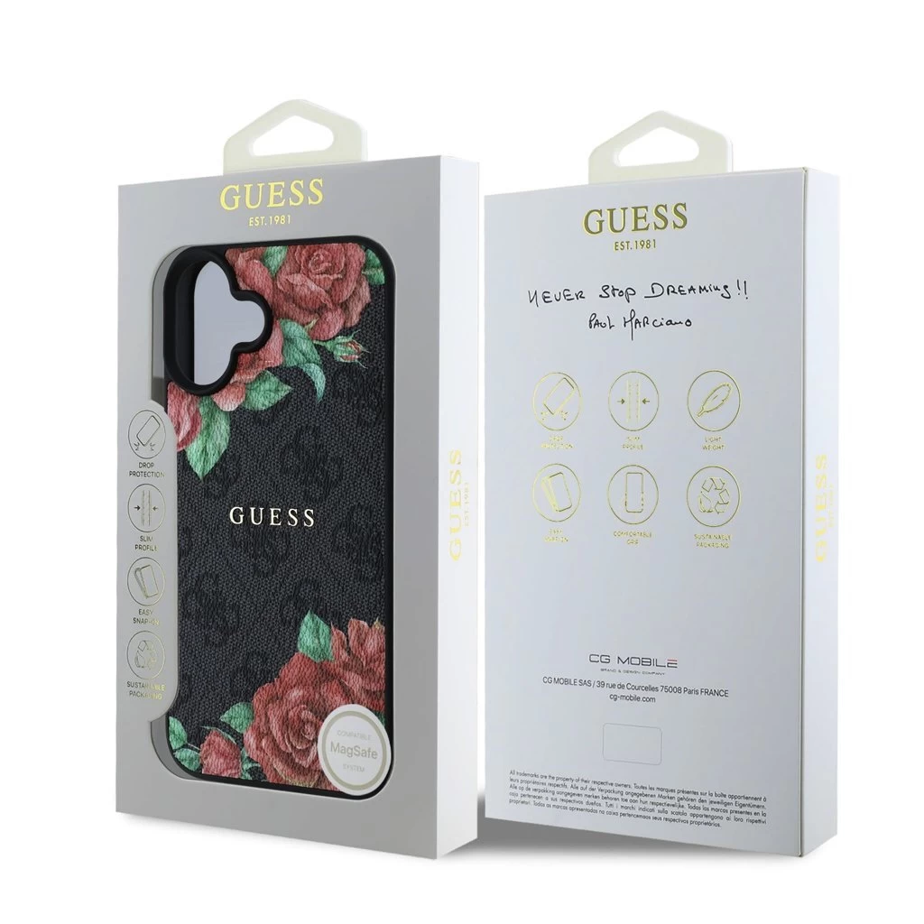 Guess tok fekete/virágmintás GUHMP16SP4ROPEMCK Apple iPhone 16 készülékhez