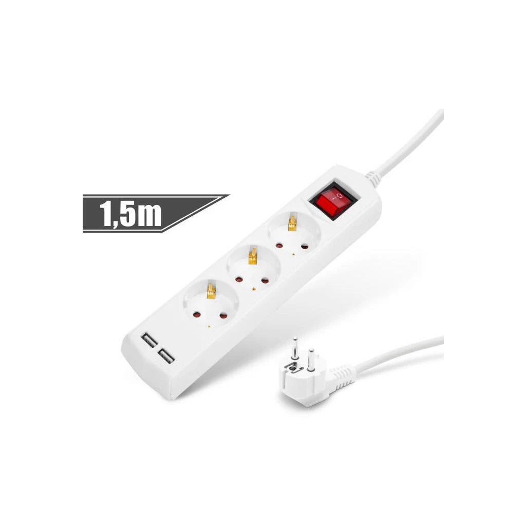 Delight 3-as elosztó kapcsolóval 1.5M + 2*USB-A aljzattal Delight 3-as elosztó kapcsolóval 1.5M + 2*USB-A aljzattal