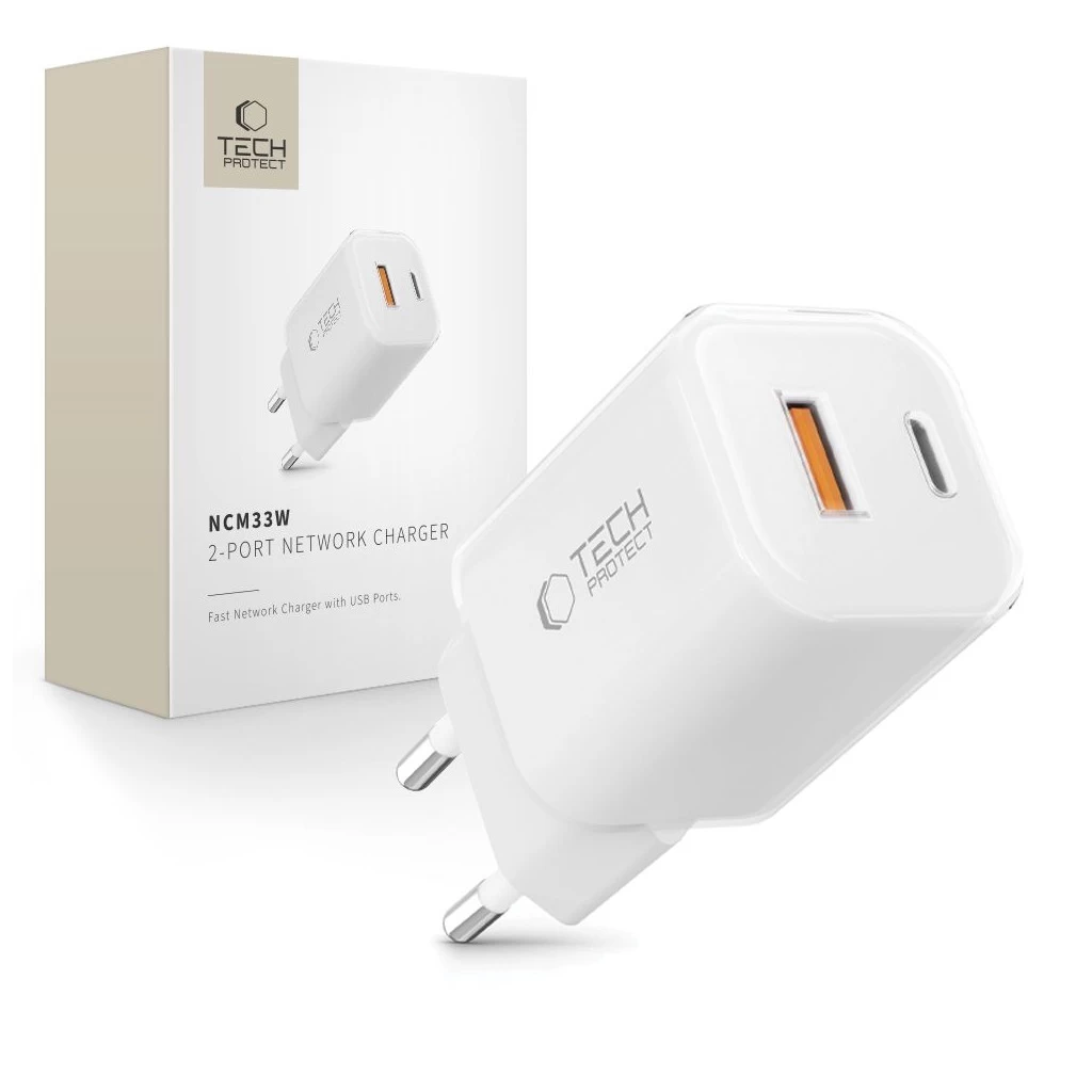 Tech-Protect NCM33W Hálózati Töltő adapter PD 33W / QC3.0 fehér