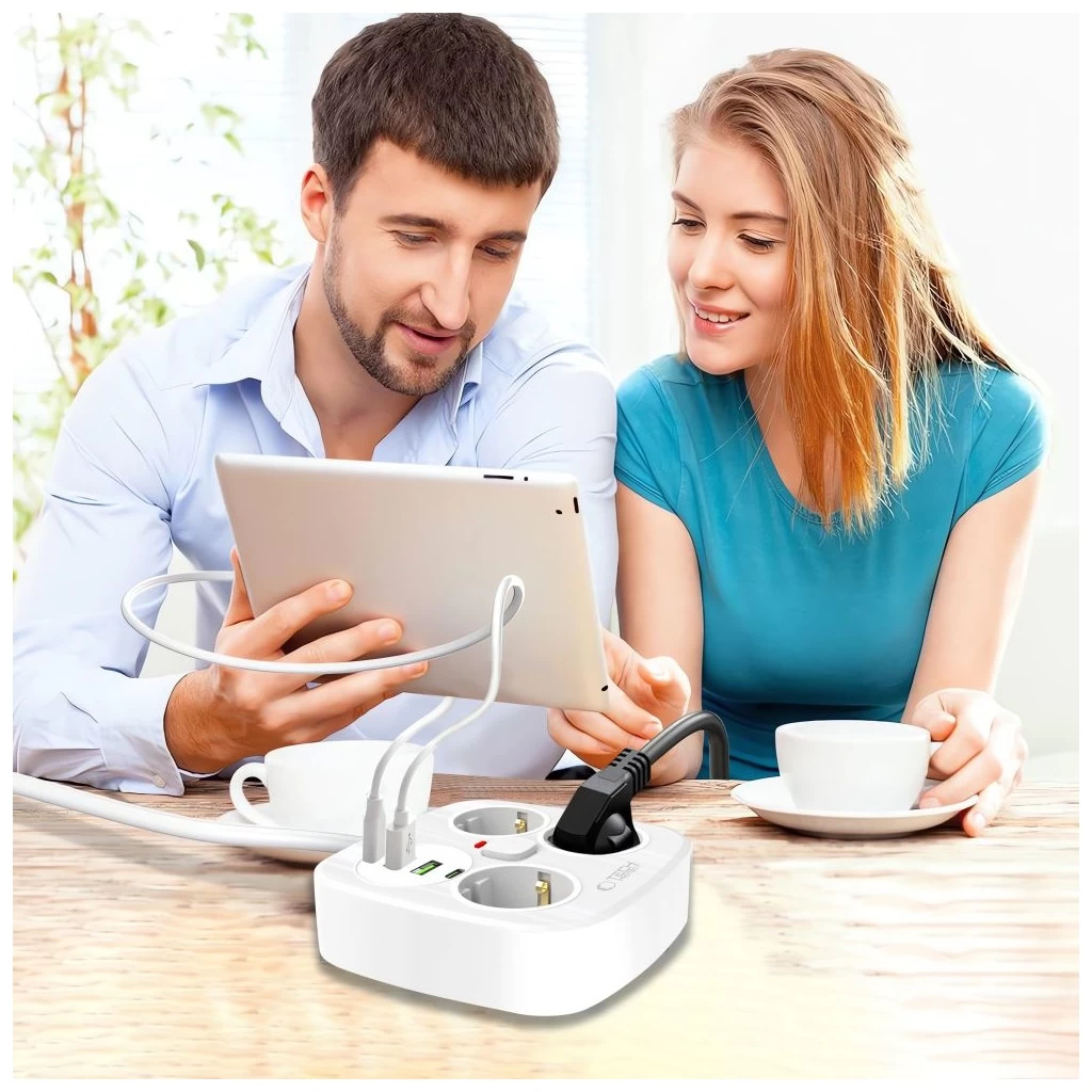 Tech-Protect PCS3X4 Power Strip elosztó 2*USB-C+2*USB-A 2M fehér