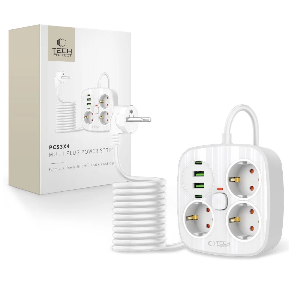 Tech-Protect PCS3X4 Power Strip elosztó 2*USB-C+2*USB-A 2M fehér