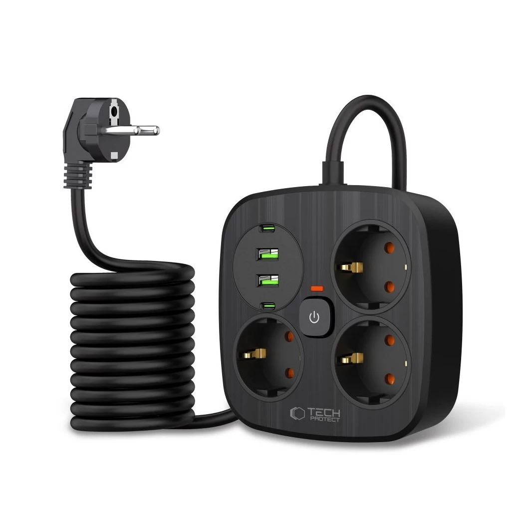 Tech-Protect PCS3X4 Power Strip elosztó 2*USB-C+2*USB-A 2M fekete Tech-Protect PCS3X4 Power Strip elosztó 2*USB-C+2*USB-A 2M fekete