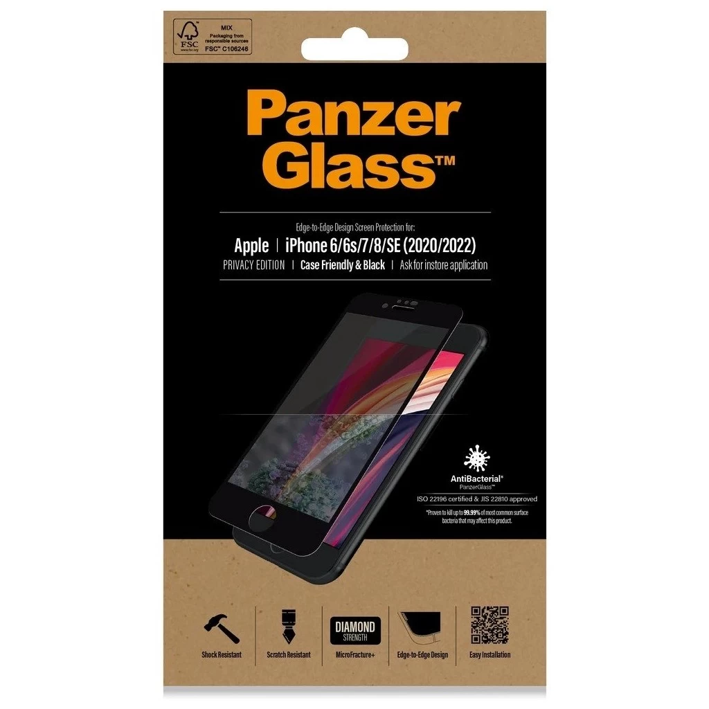 PanzerGlass Privacy Tempered Glass CF edzett üveg kijelzővédő Apple iPhone 6/7/8/SE 2020/2022 készülékhez fekete