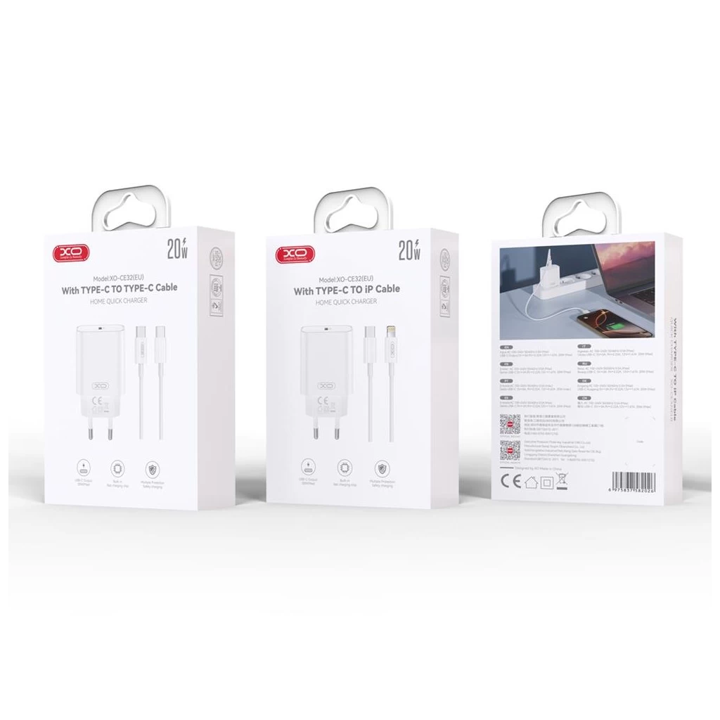 XO CE32 Hálózati töltő szett 1*USB-C PD20W + USB-C kábellel