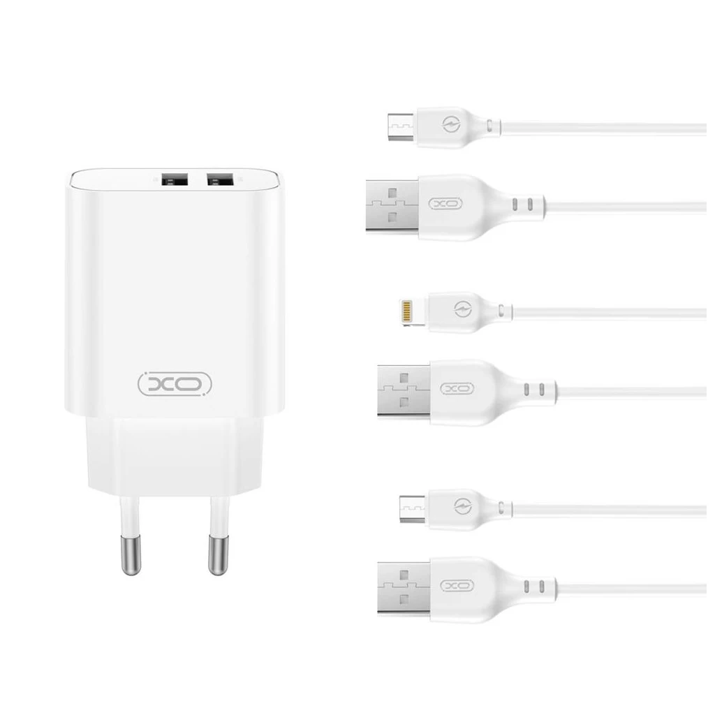XO CE34 Hálózati töltő szett 2*USB-A 2,4A + Lightning kábellel