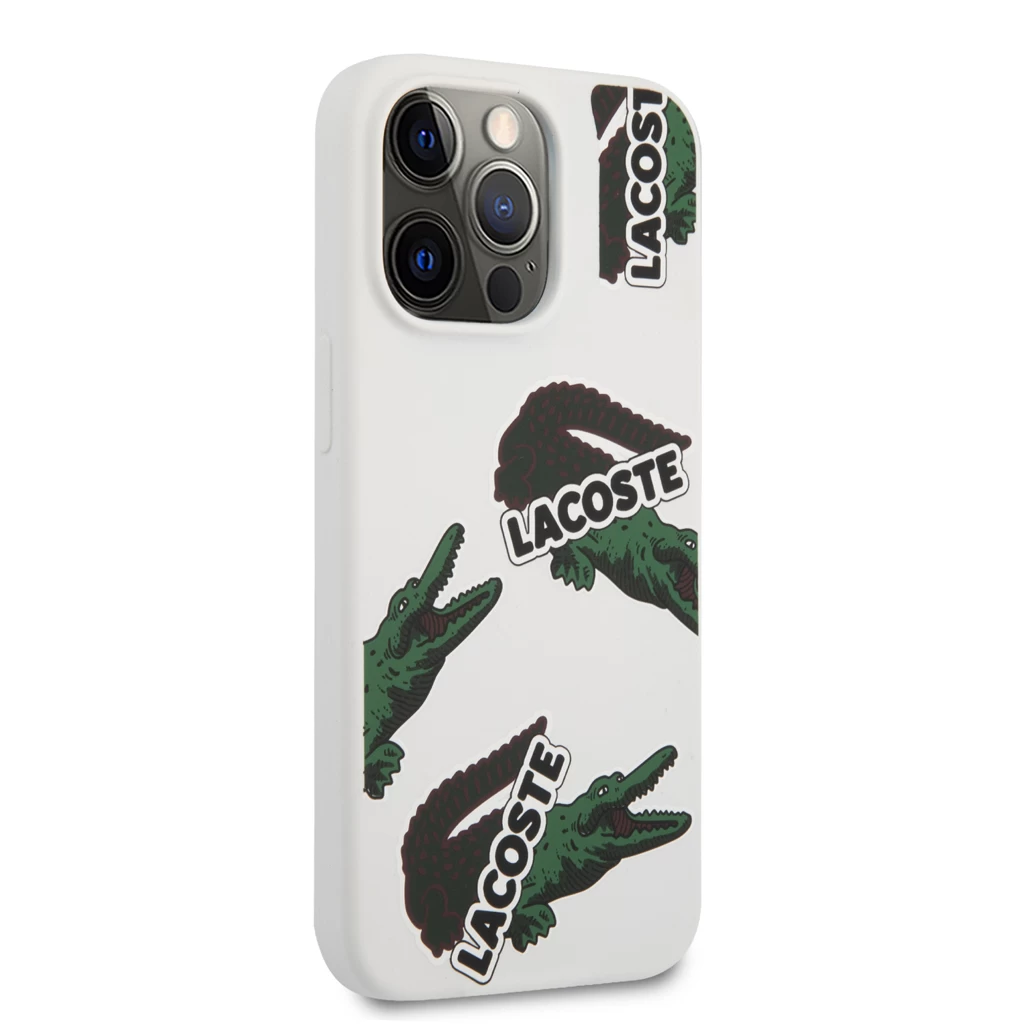 Lacoste Liquid Silicone Allover Pattern tok iPhone 13 Pro Max készülékhez fehér