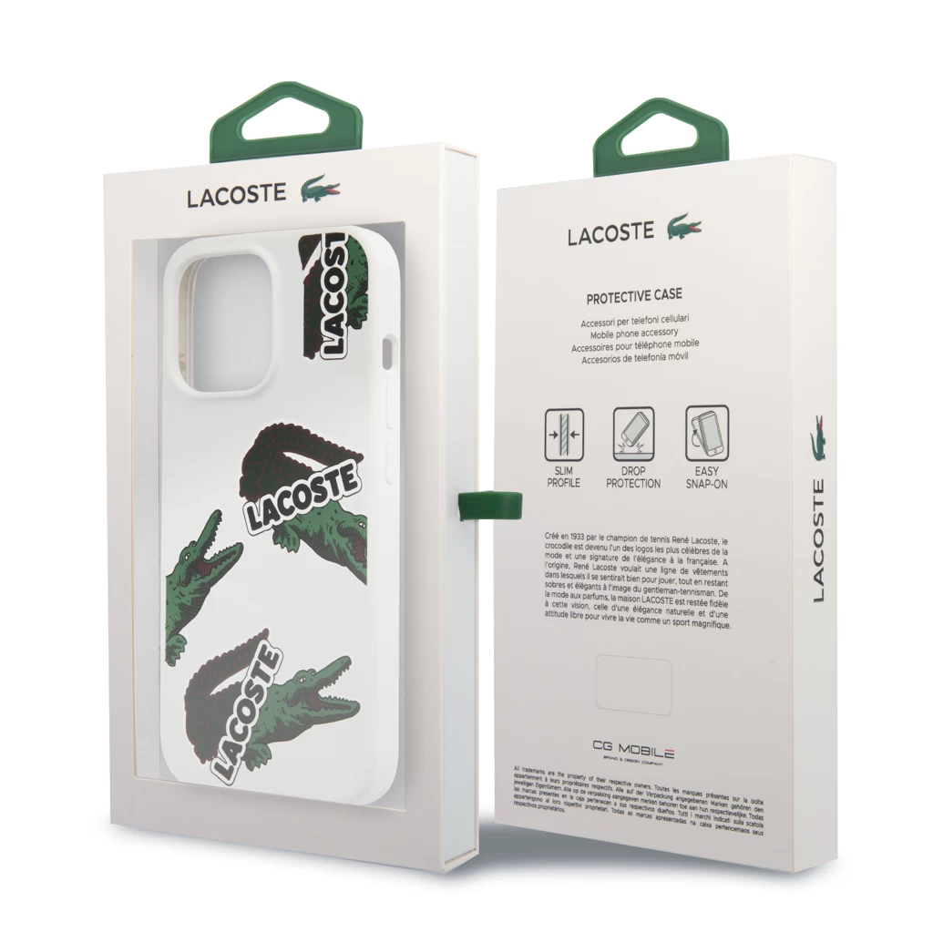 Lacoste Liquid Silicone Allover Pattern tok iPhone 13 Pro Max készülékhez fehér