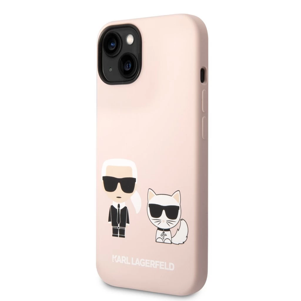 Karl Lagerfeld MagSafe Compatible tok Liquid Silicone Karl and Choupette iPhone 14 Plus készülékhez rózsaszín