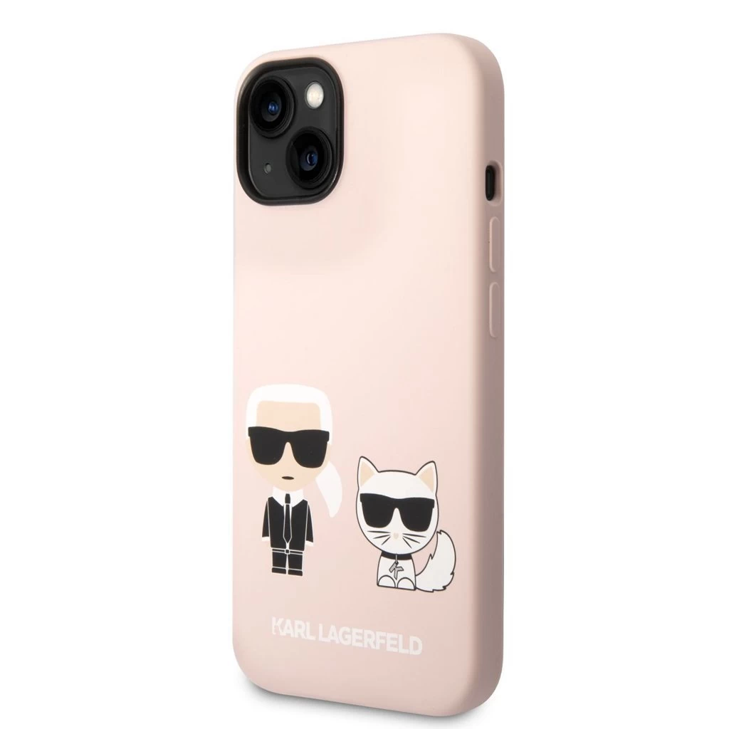 Karl Lagerfeld and Choupette Liquid Silicone tok iPhone 14 Plus készülékhez rózsaszín
