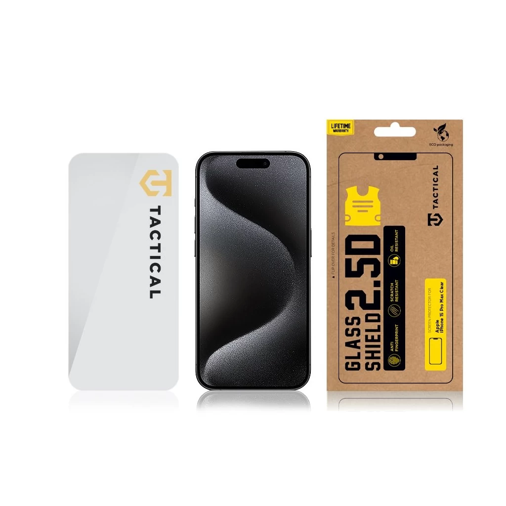 Tactical üvegfólia 2.5D Apple iPhone 15 Pro készülékhez – átlátszó