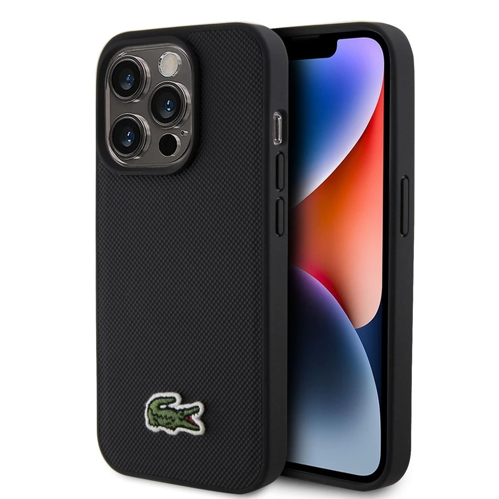 Lacoste Iconic Petit Pique Woven Logo MagSafe tok iPhone 15 Pro készülékhez fekete