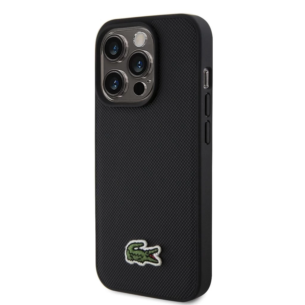 Lacoste Iconic Petit Pique Woven Logo MagSafe tok iPhone 15 Pro készülékhez fekete