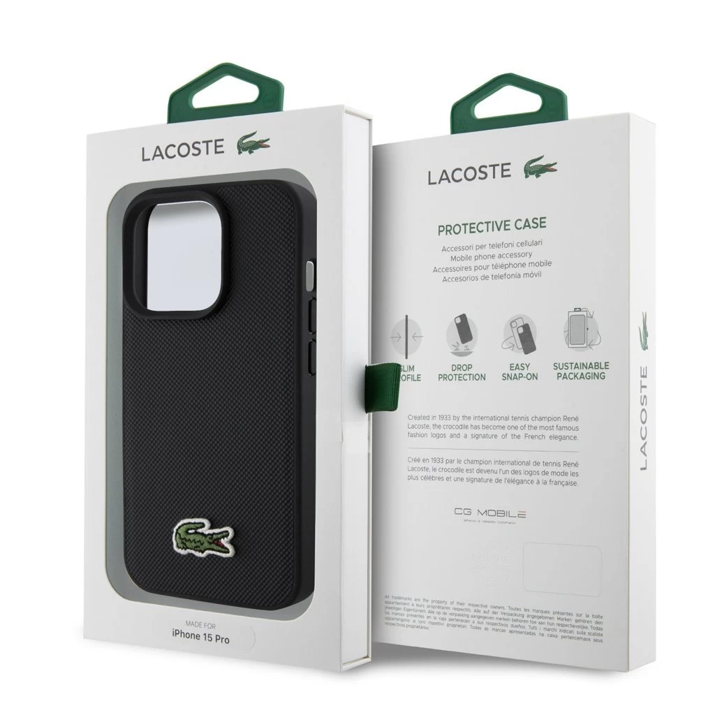 Lacoste Iconic Petit Pique Woven Logo MagSafe tok iPhone 15 Pro készülékhez fekete