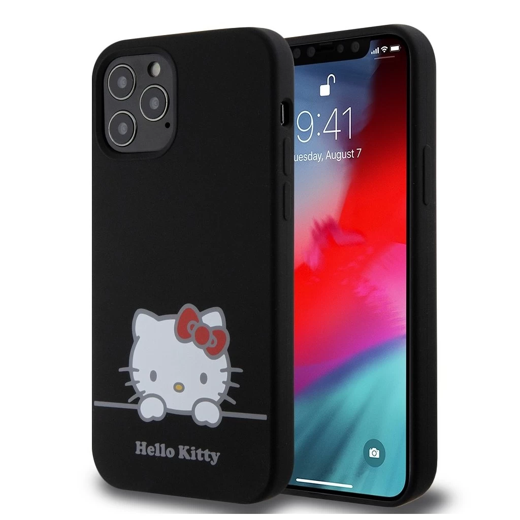 Hello Kitty Liquid Silicone Daydreaming Logo tok iPhone 12/12 Pro készülékhez fekete