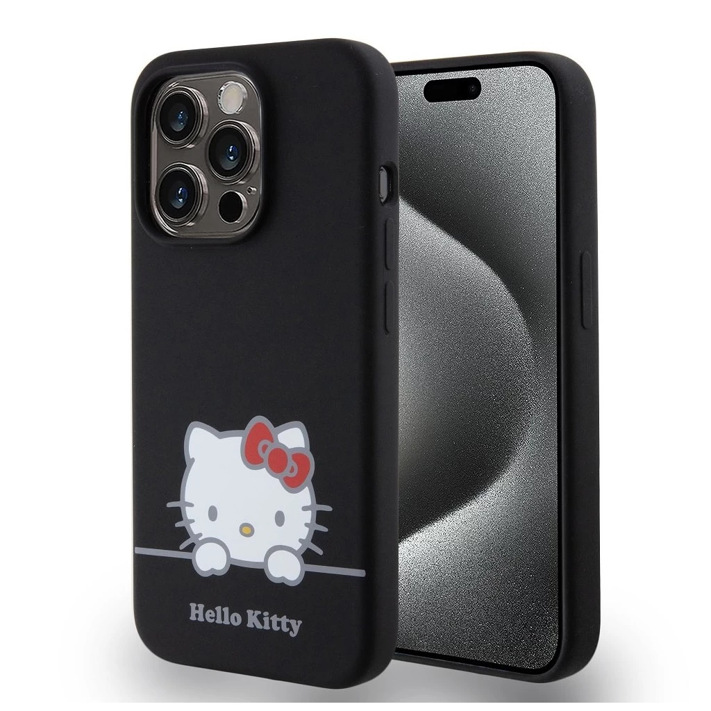 Hello Kitty Liquid Silicone Daydreaming Logo tok iPhone 15 Pro készülékhez fekete